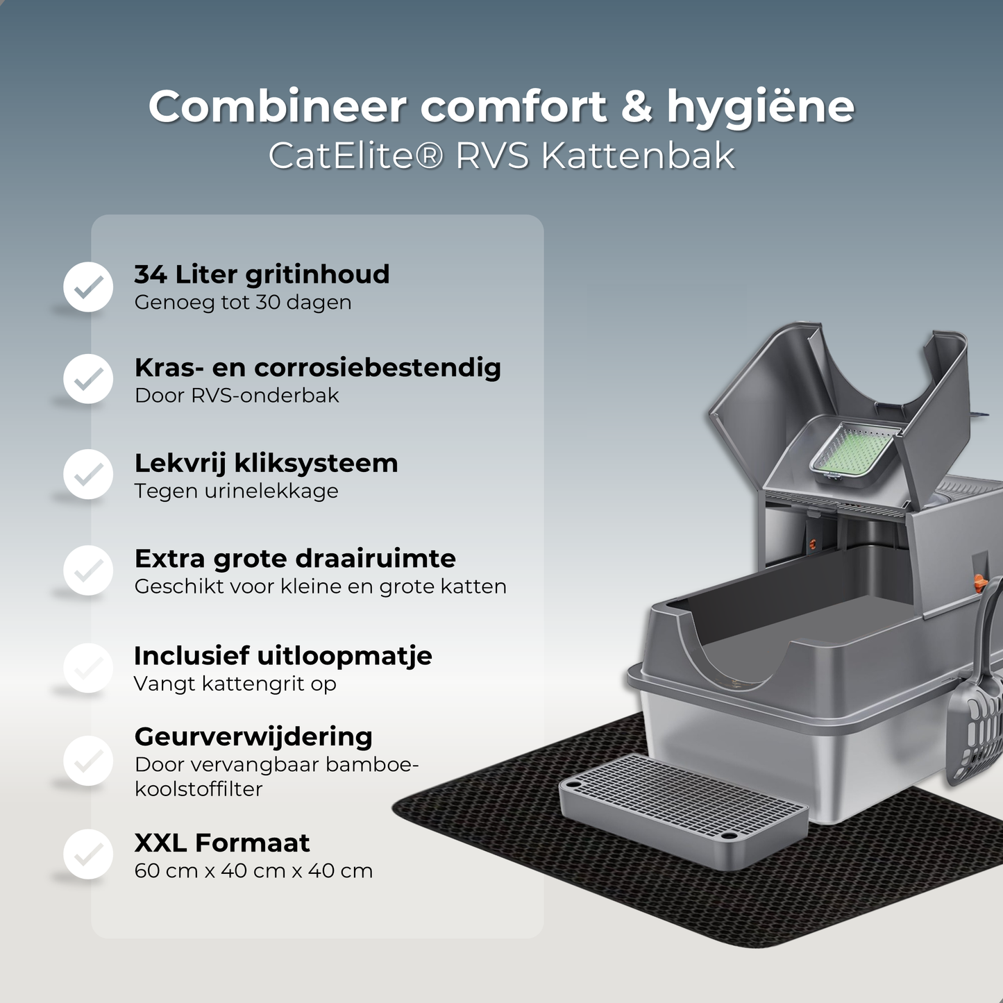 RVS Kattenbak - Met Klep