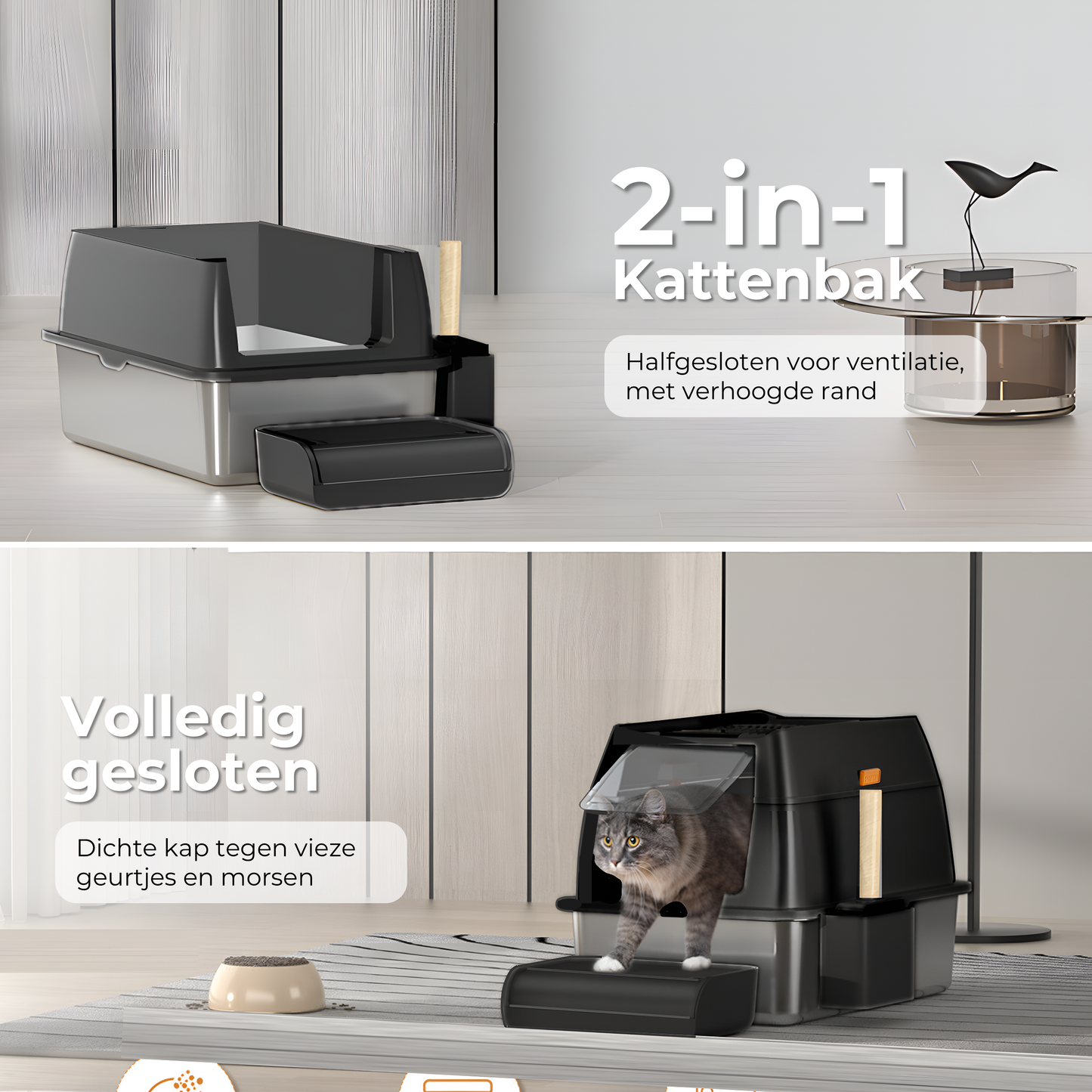 RVS Kattenbak - Zwart