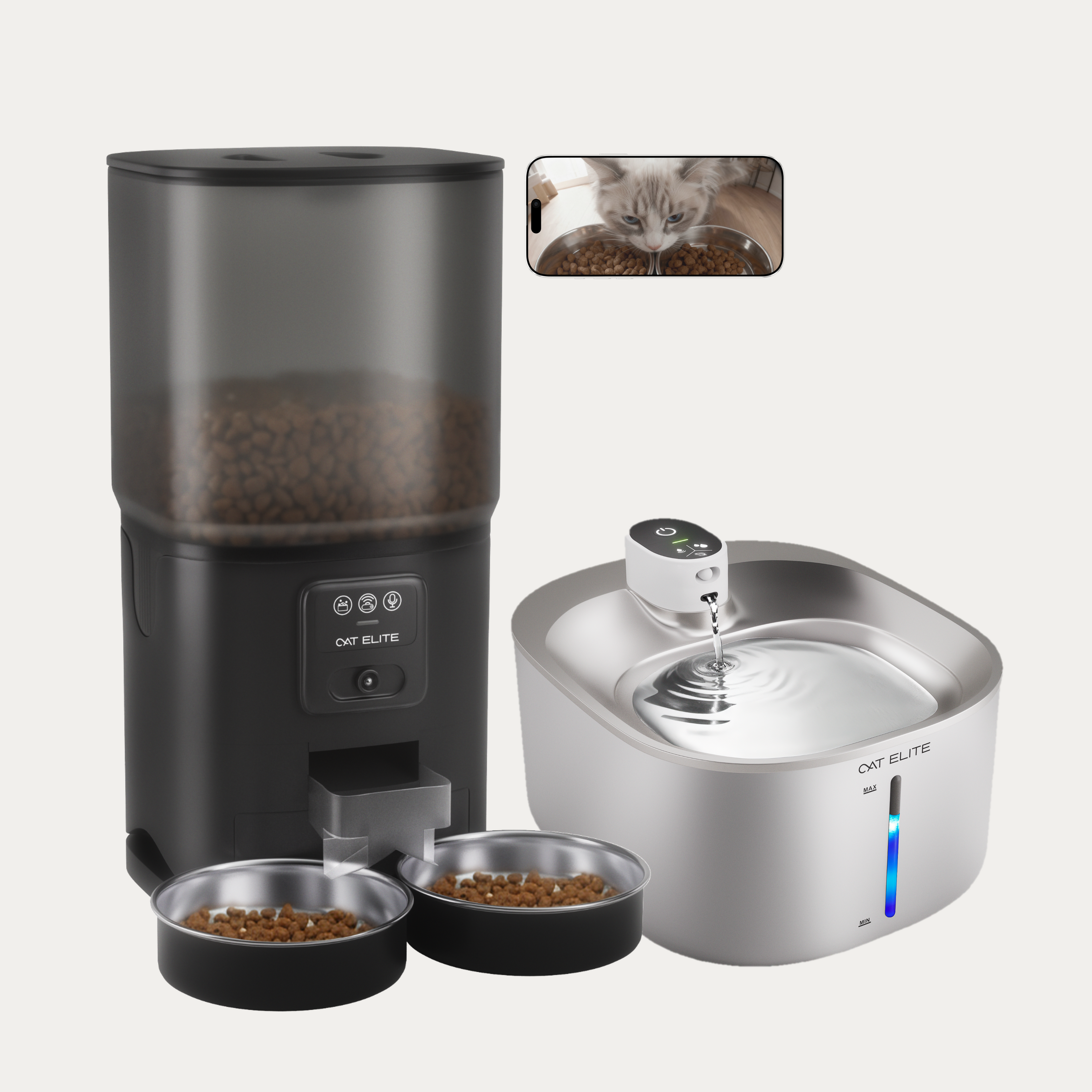 Bundel | Sync Dubbele Voerautomaat & Stream Drinkfontein RVS