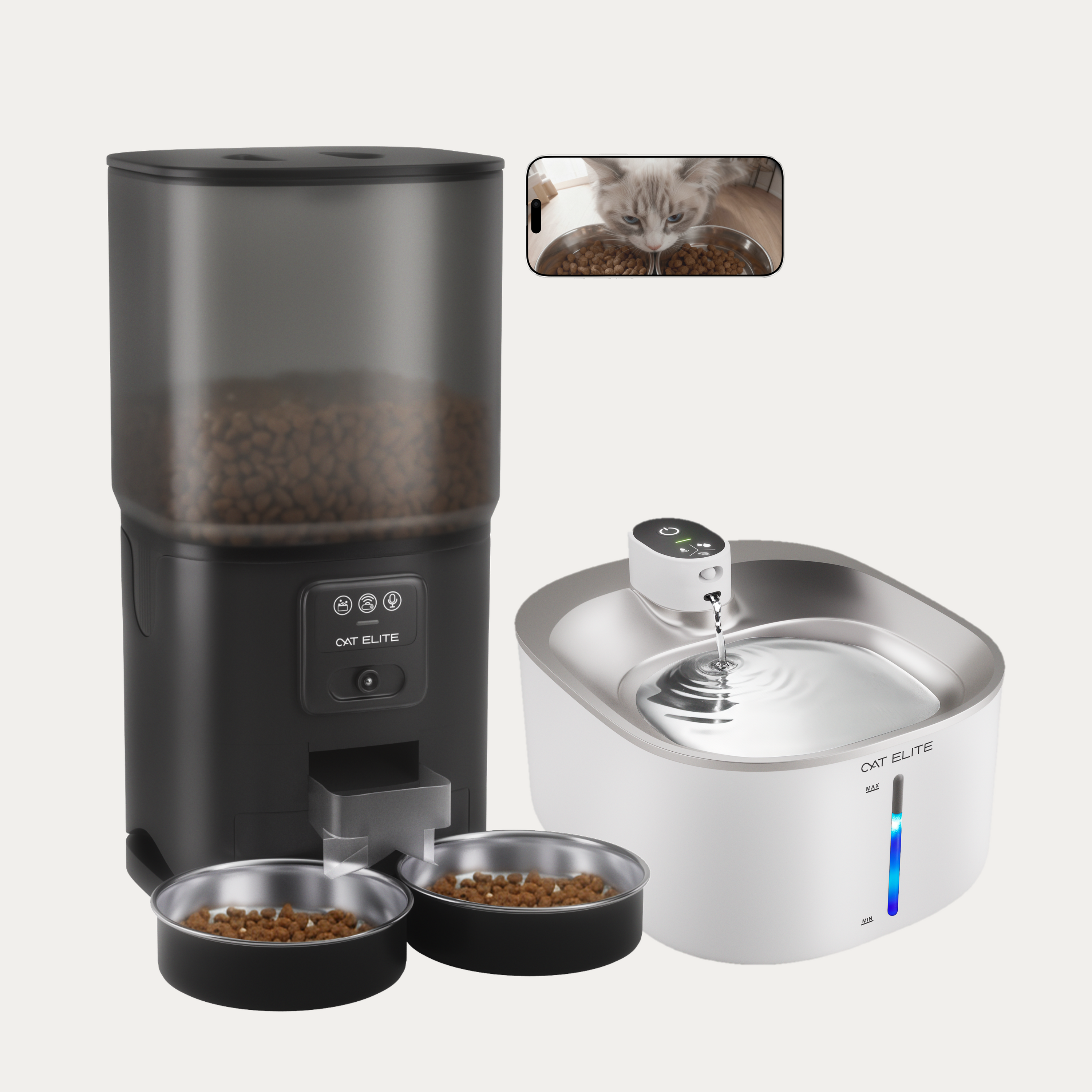Bundel | Sync Dubbele Voerautomaat & Stream Drinkfontein RVS