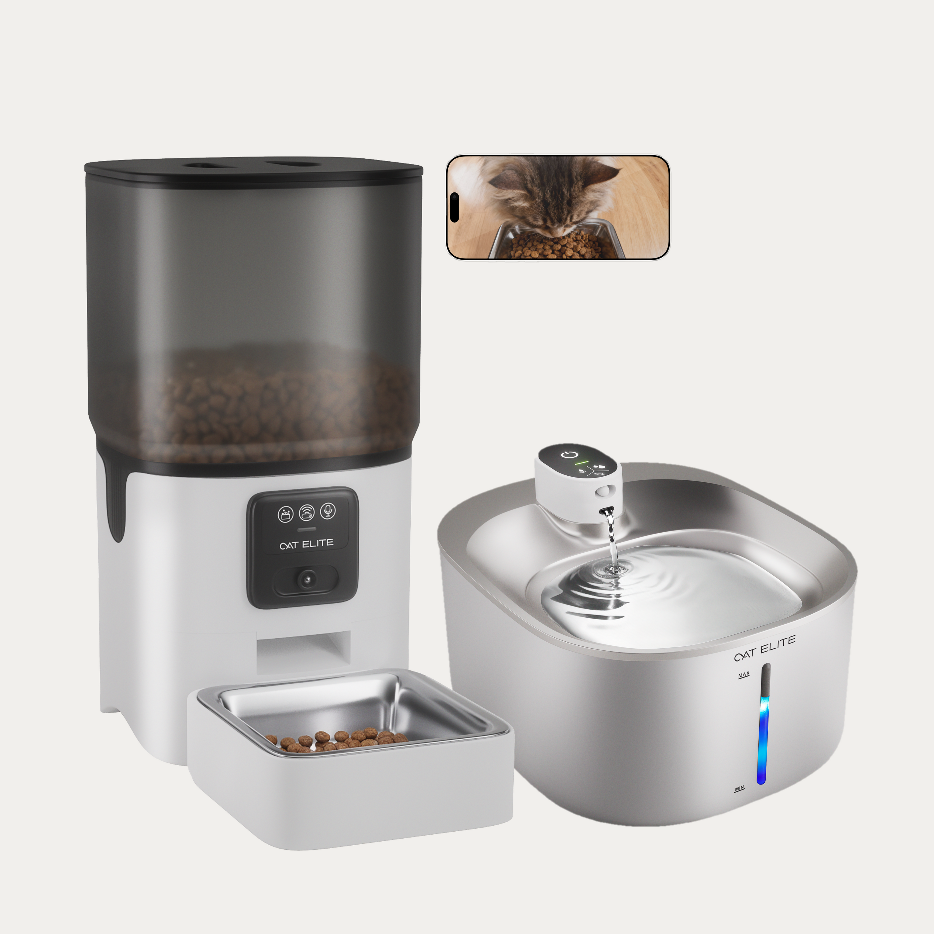 Bundel | Sync Enkele Voerautomaat & Stream Drinkfontein RVS