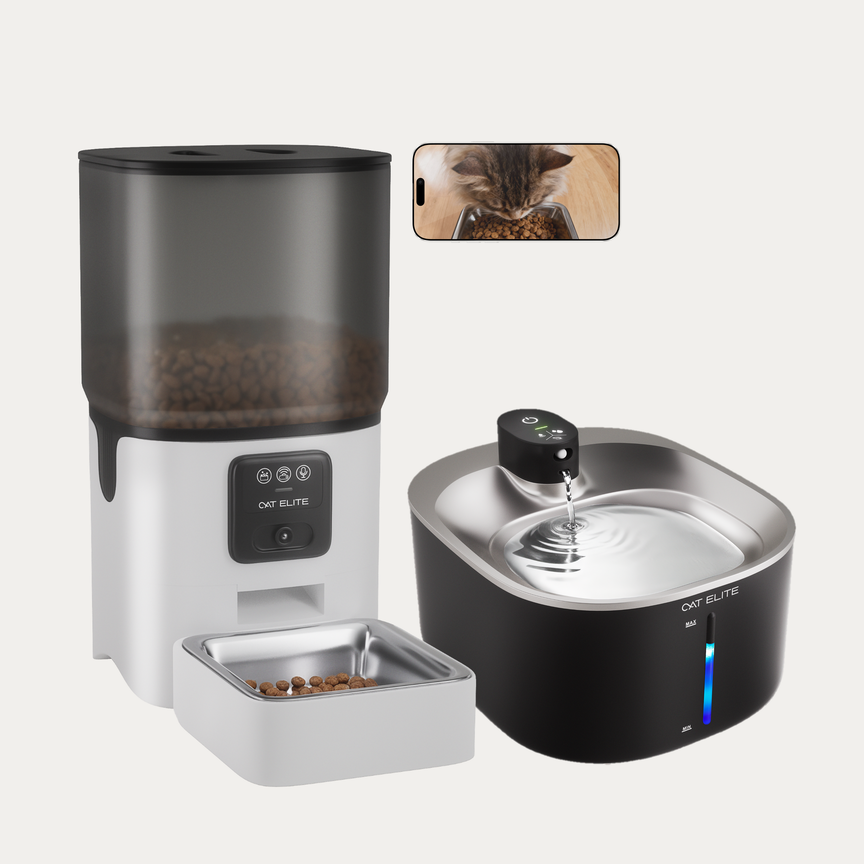 Bundel | Sync Enkele Voerautomaat & Stream Drinkfontein RVS