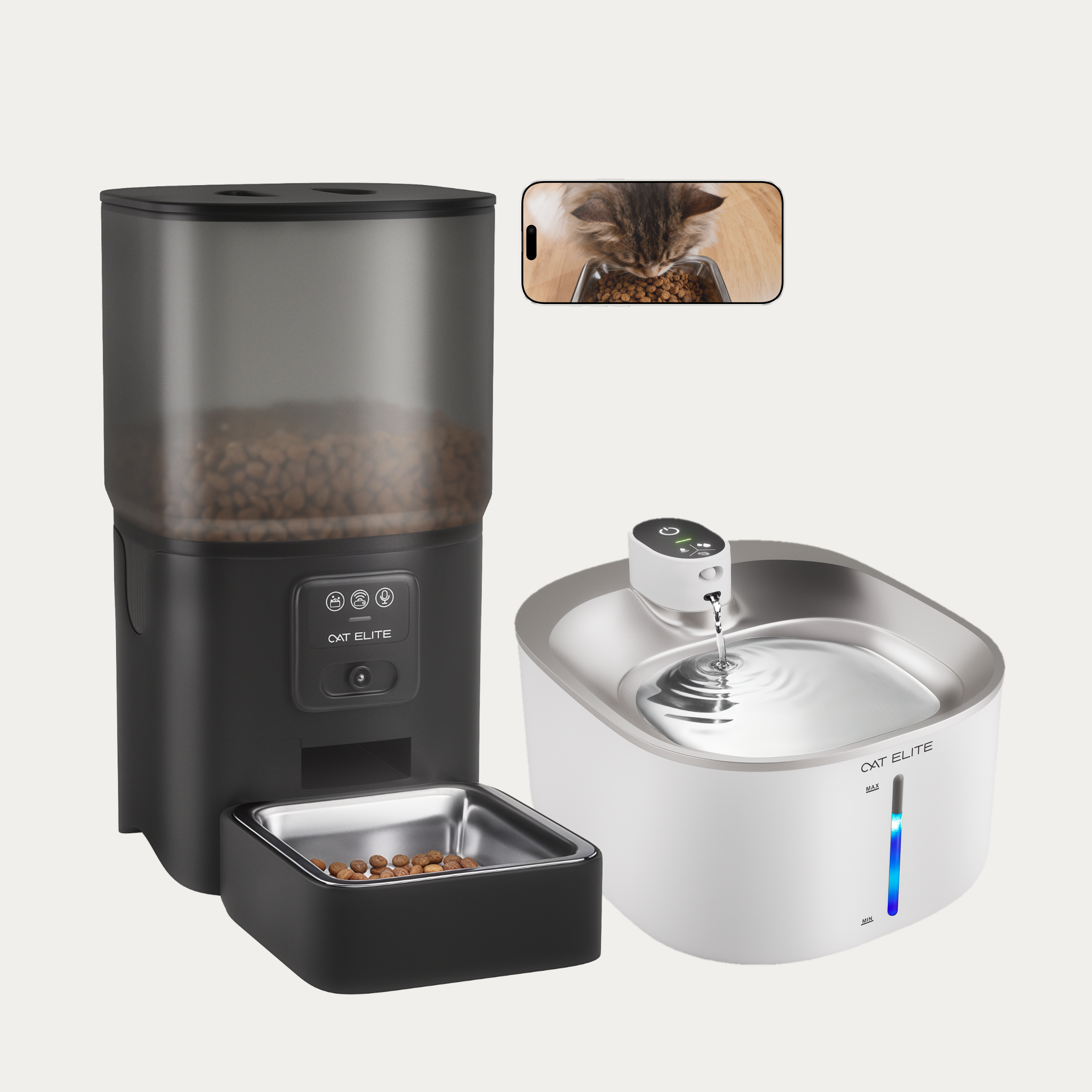Bundel | Sync Enkele Voerautomaat & Stream Drinkfontein RVS