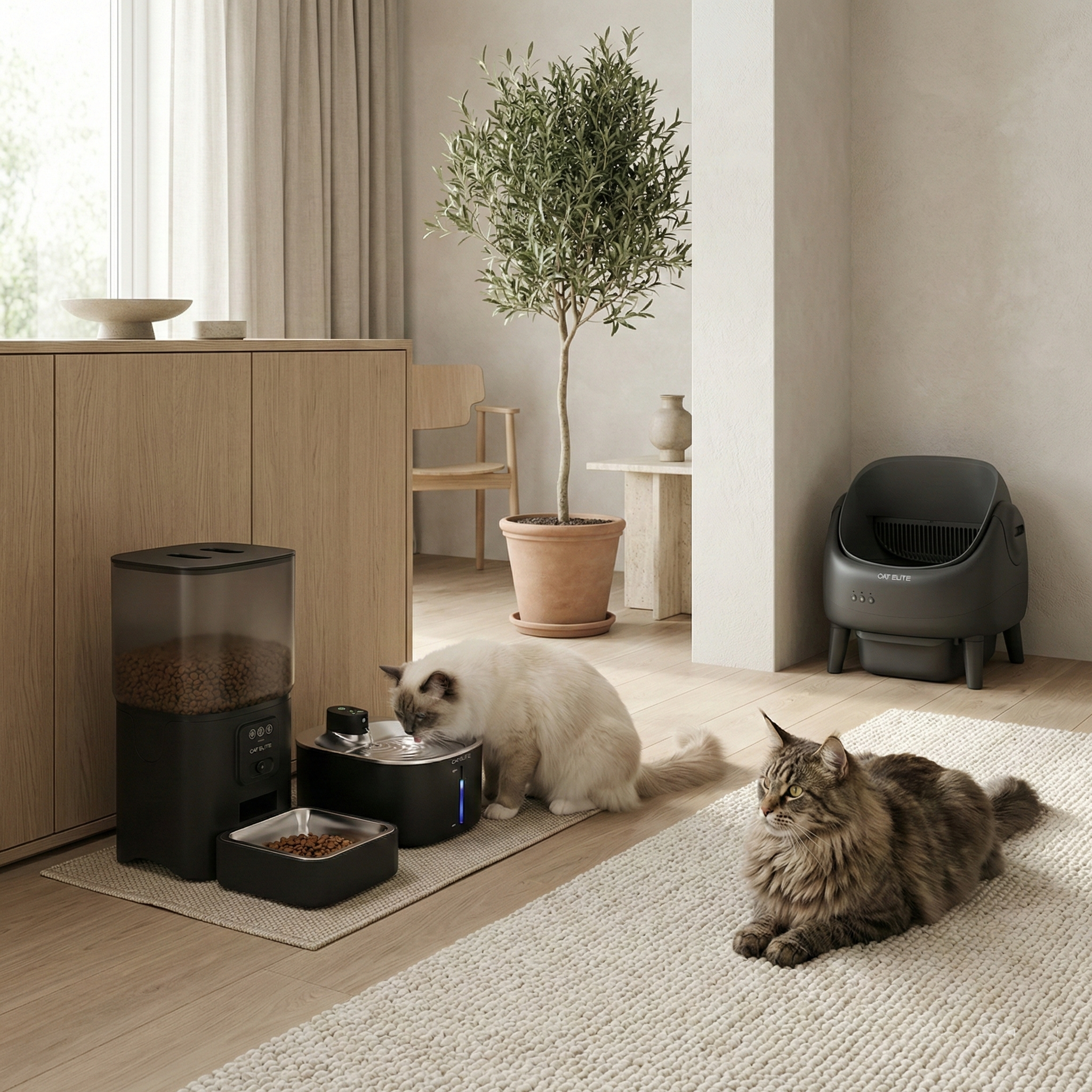 Bundel | Ease Automatische Kattenbak, Sync Enkele Voerautomaat &amp; Stream Drinkfontein