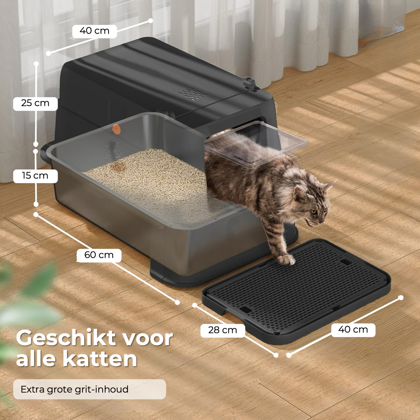 RVS Kattenbak met lade - Zwart