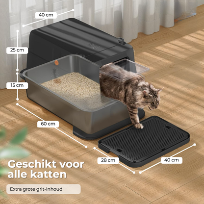 RVS Kattenbak met lade - Zwart