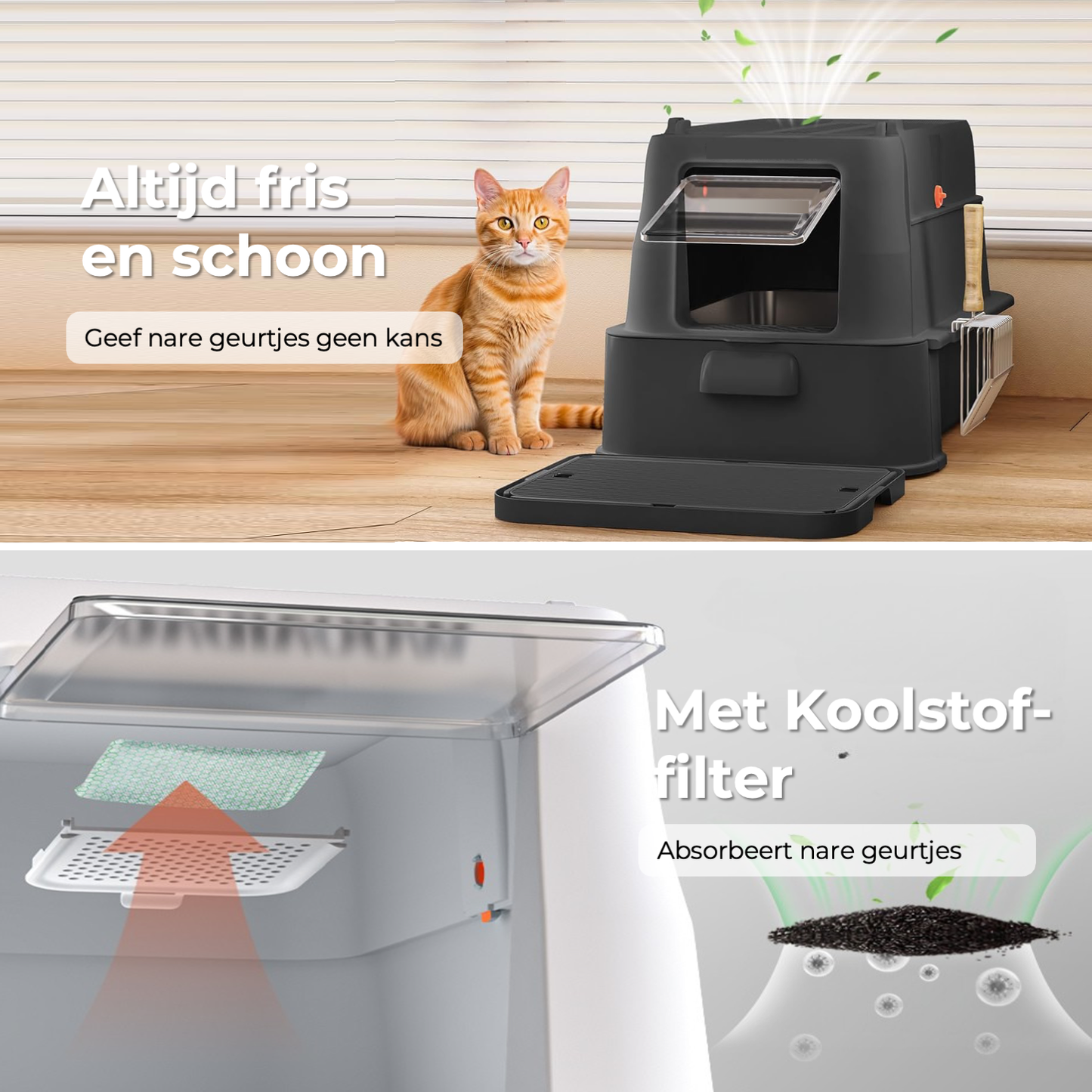 RVS Kattenbak met lade - Zwart