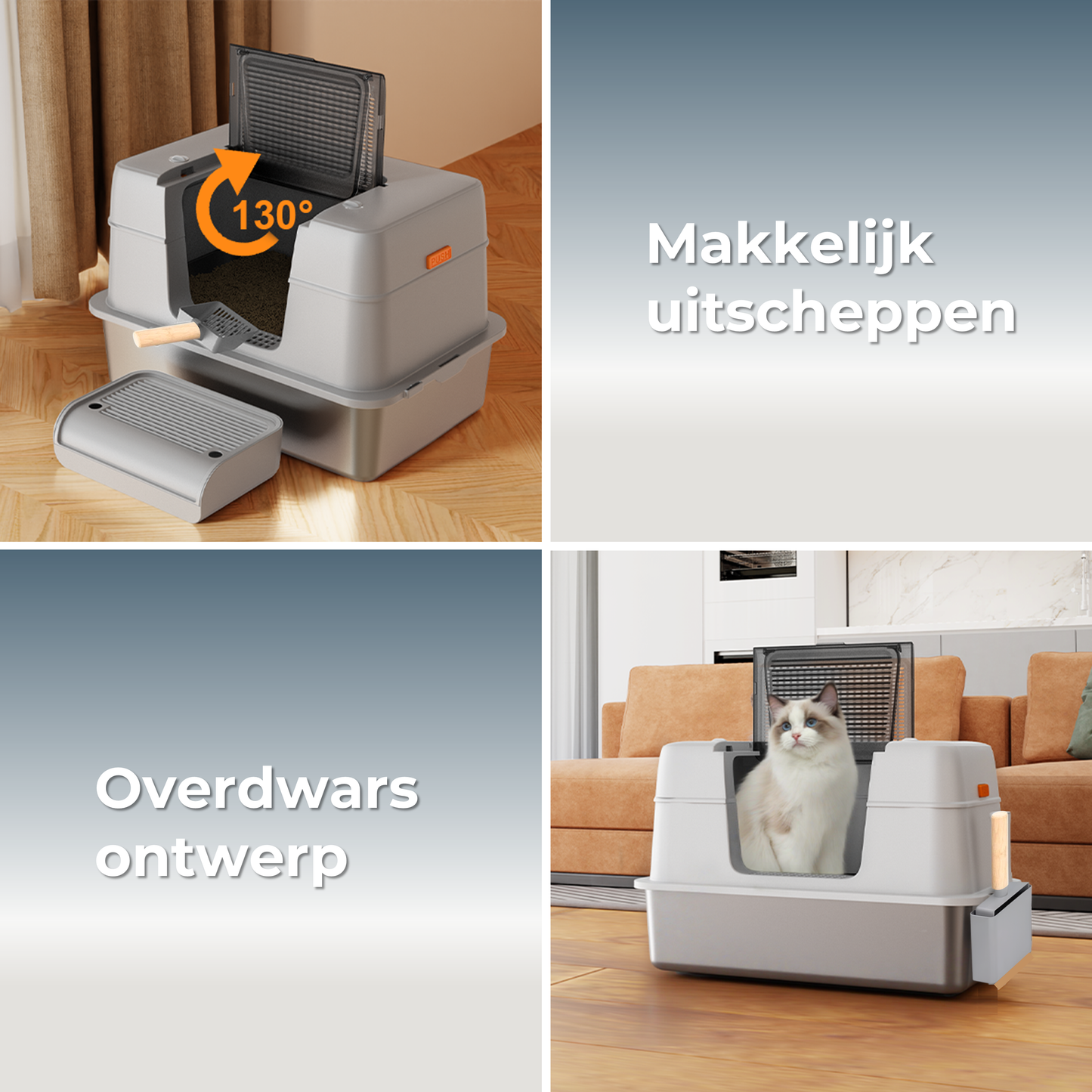 RVS Kattenbak - Zij-ingang