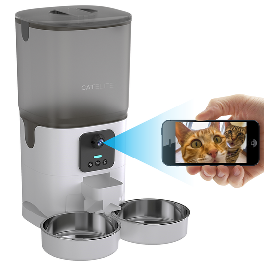 Voerdispenser met Camera Dubbele Voerbak - Wit