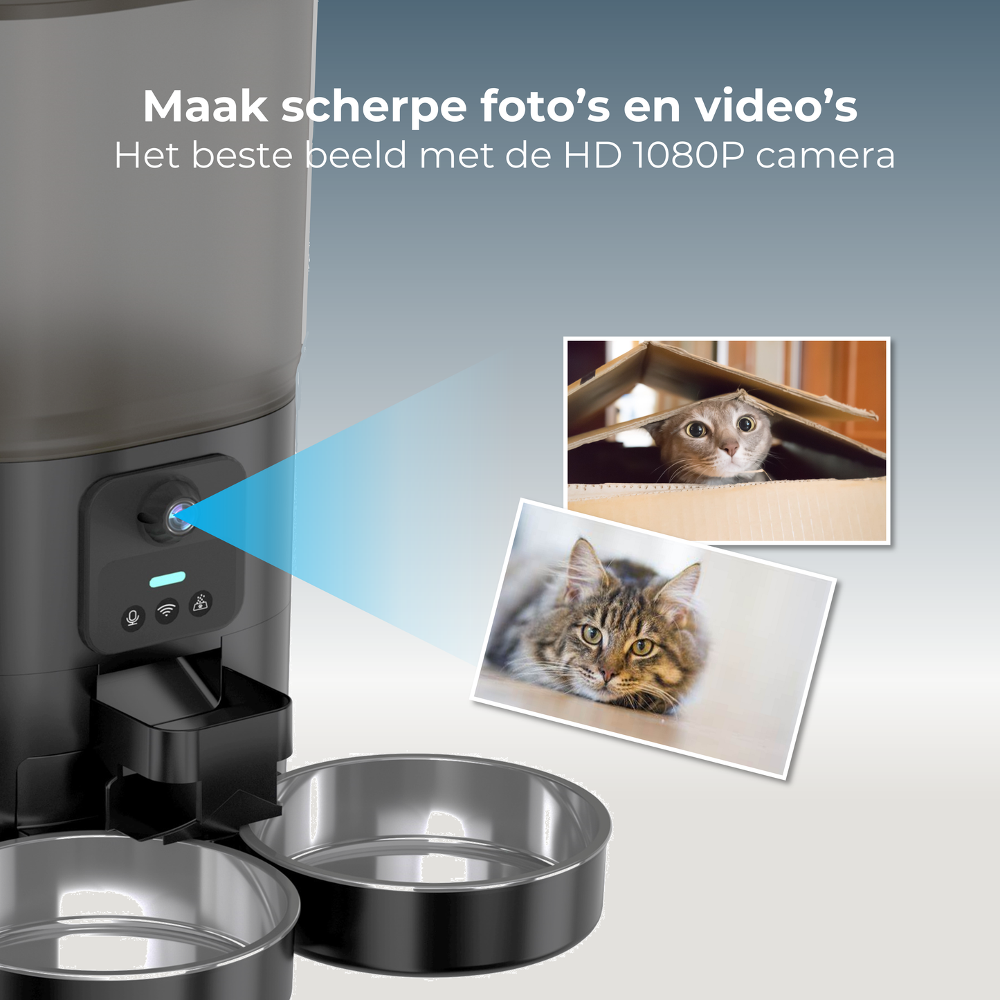 Voerdispenser met Camera Dubbele Voerbak - Zwart