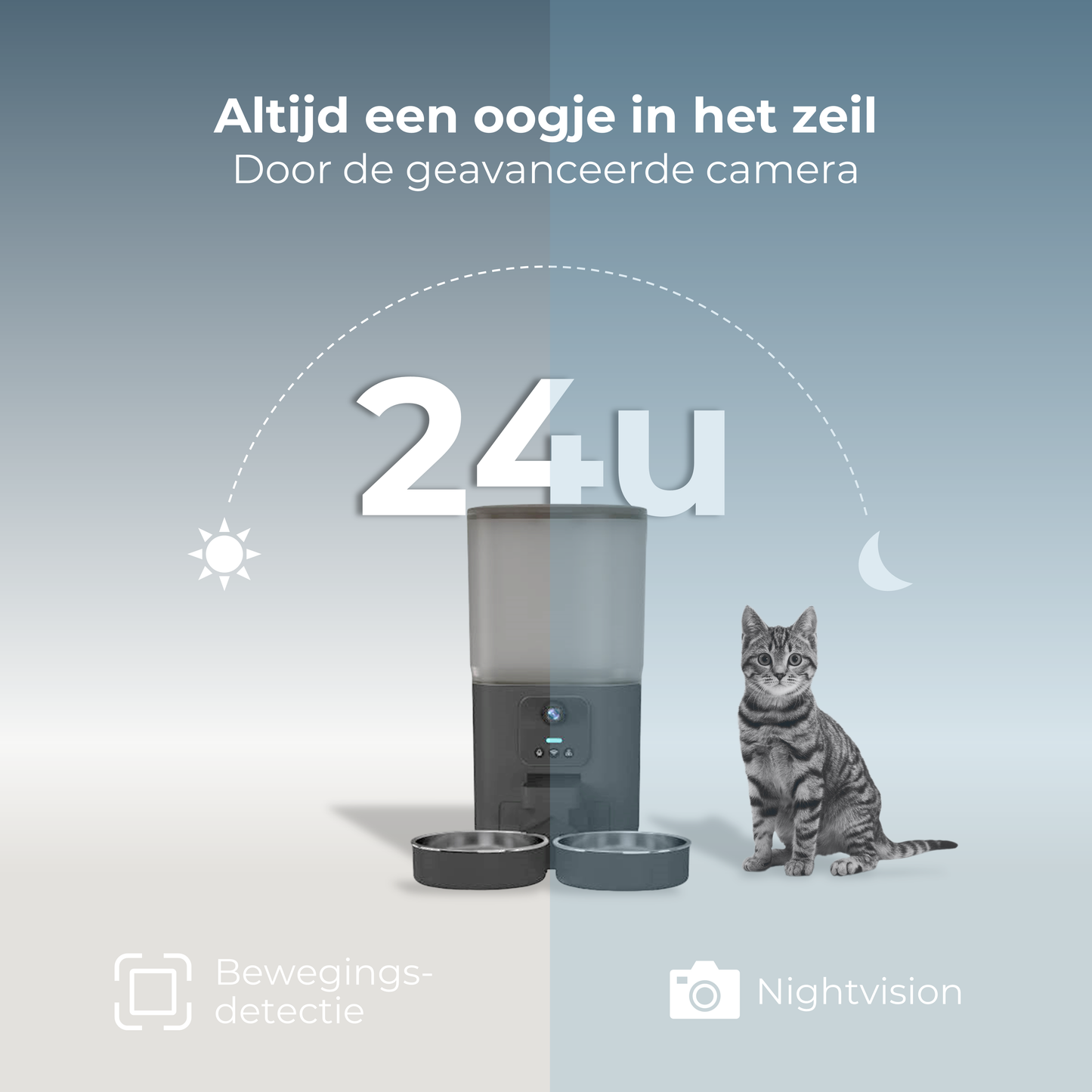 Voerdispenser met Camera Dubbele Voerbak - Zwart