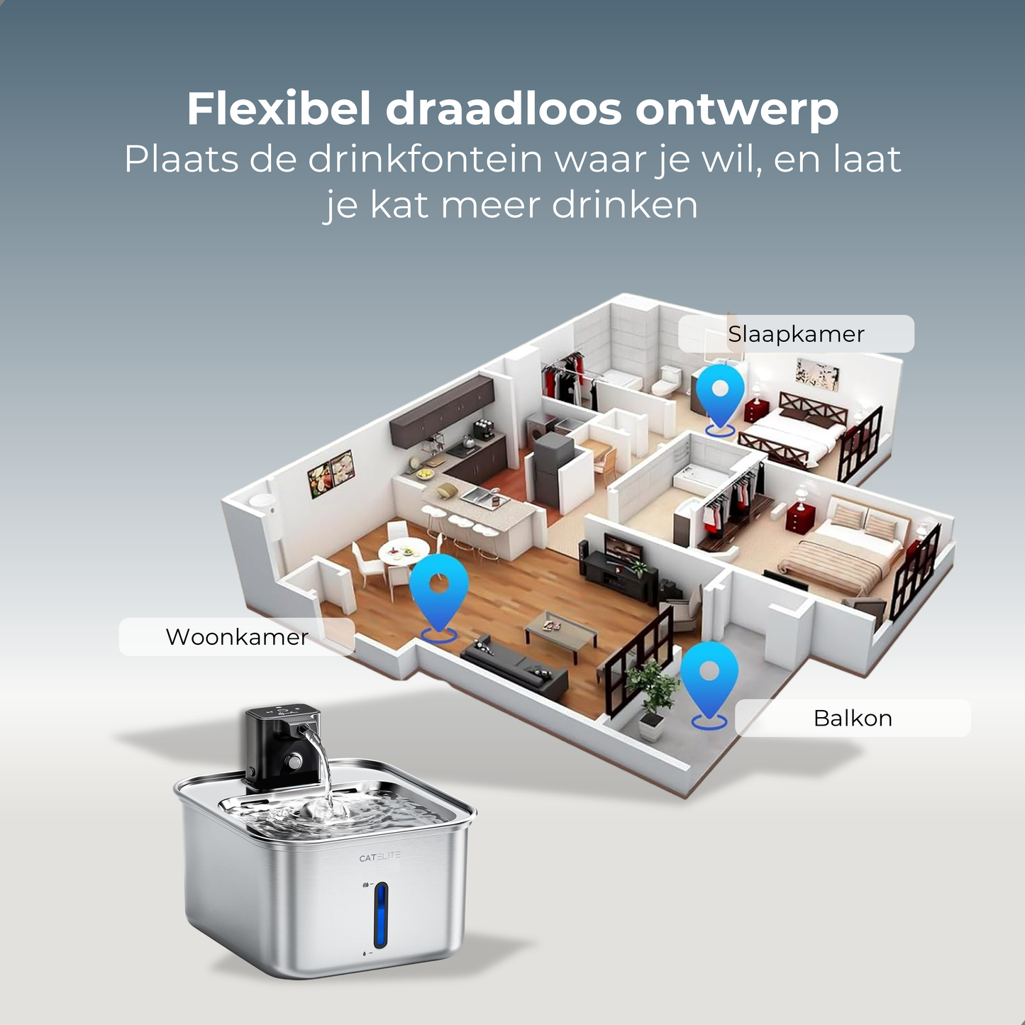 Draadloze Drinkfontein - RVS