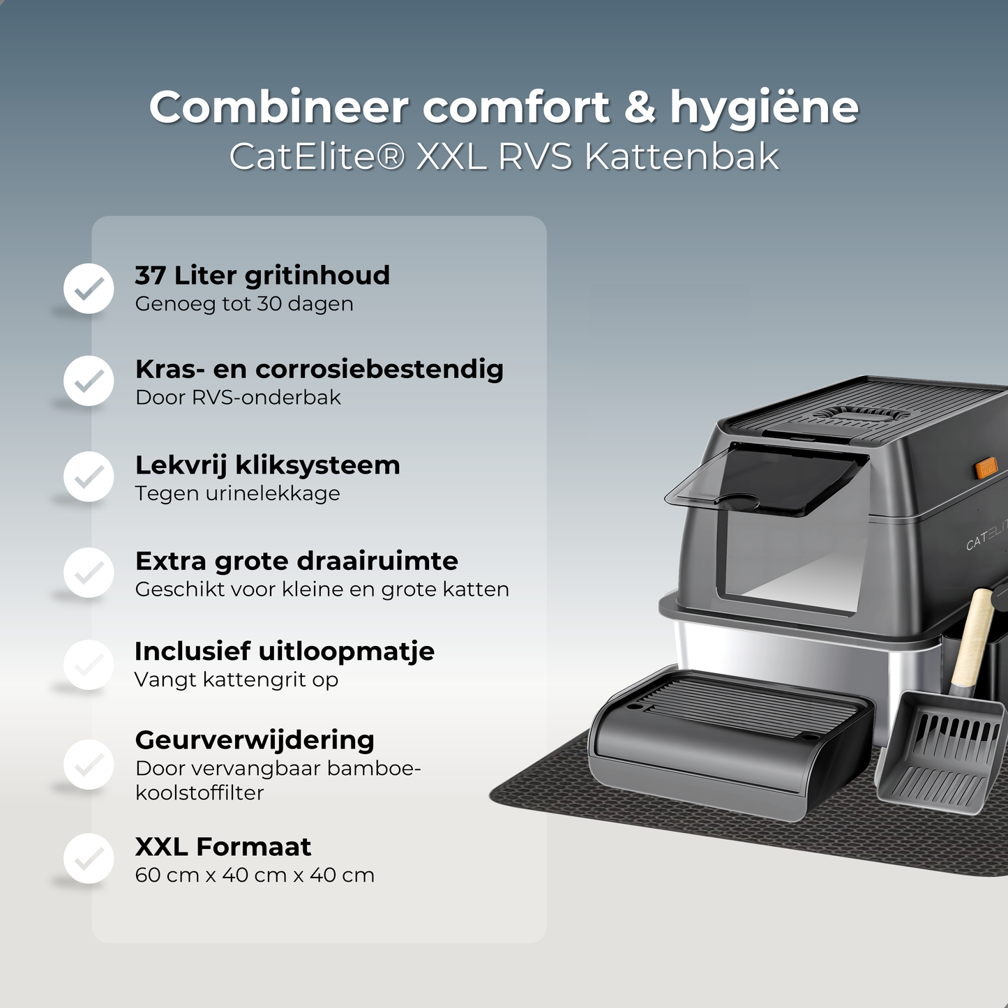 RVS Kattenbak - Zwart