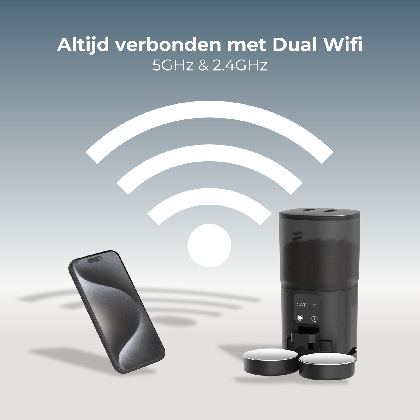 Voerdispenser met Wifi Dubbele Voerbak - Zwart