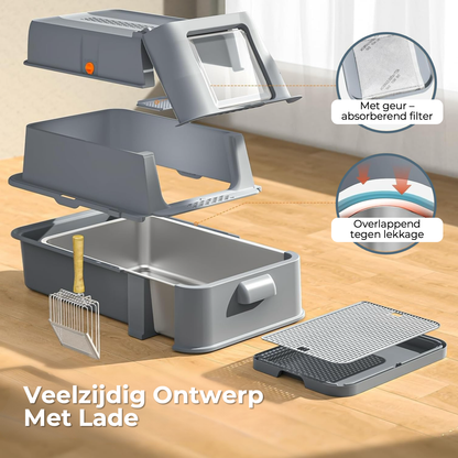 RVS Kattenbak met lade - Grijs
