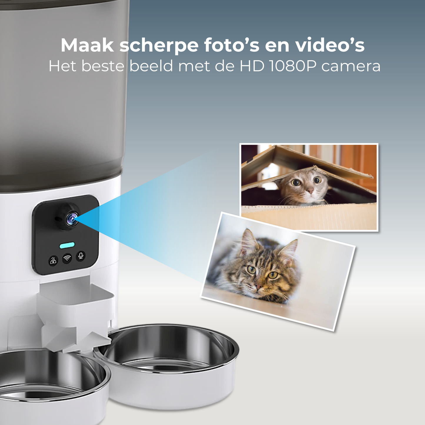 Voerdispenser met Camera Dubbele Voerbak - Wit