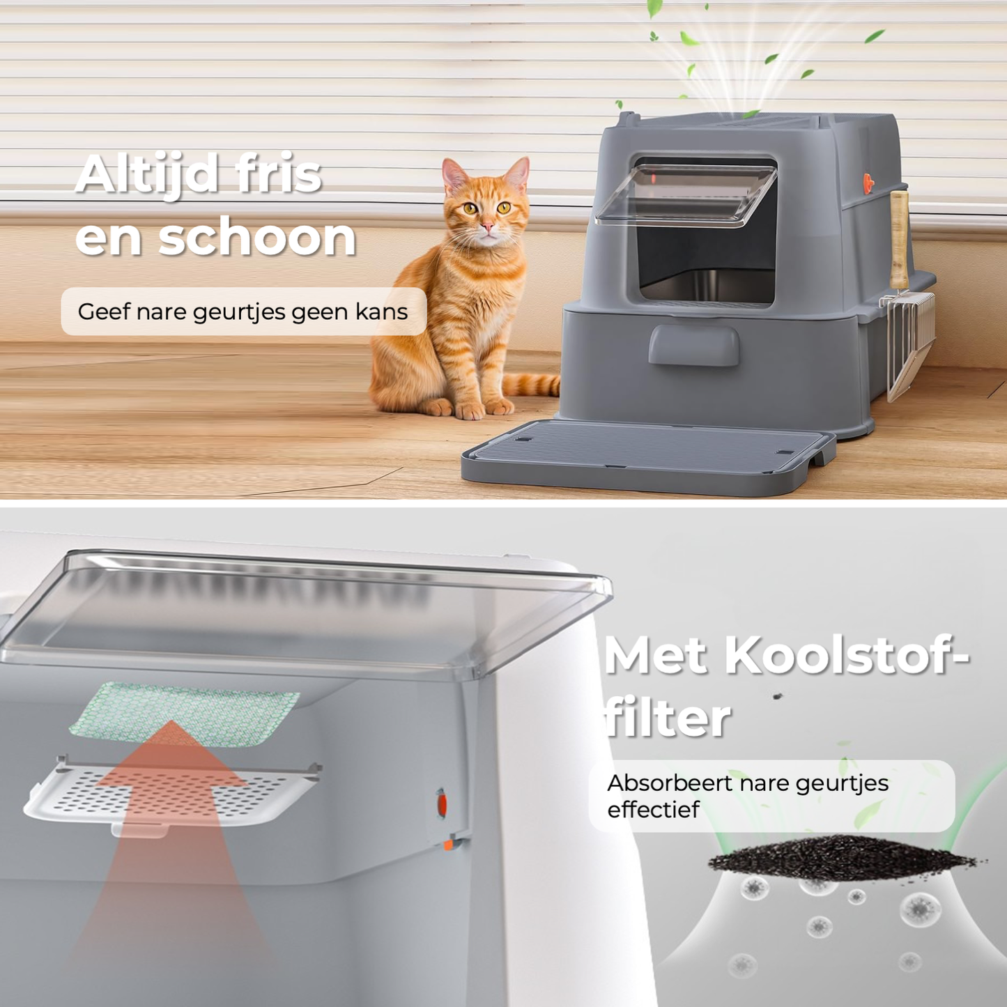 RVS Kattenbak met lade - Grijs