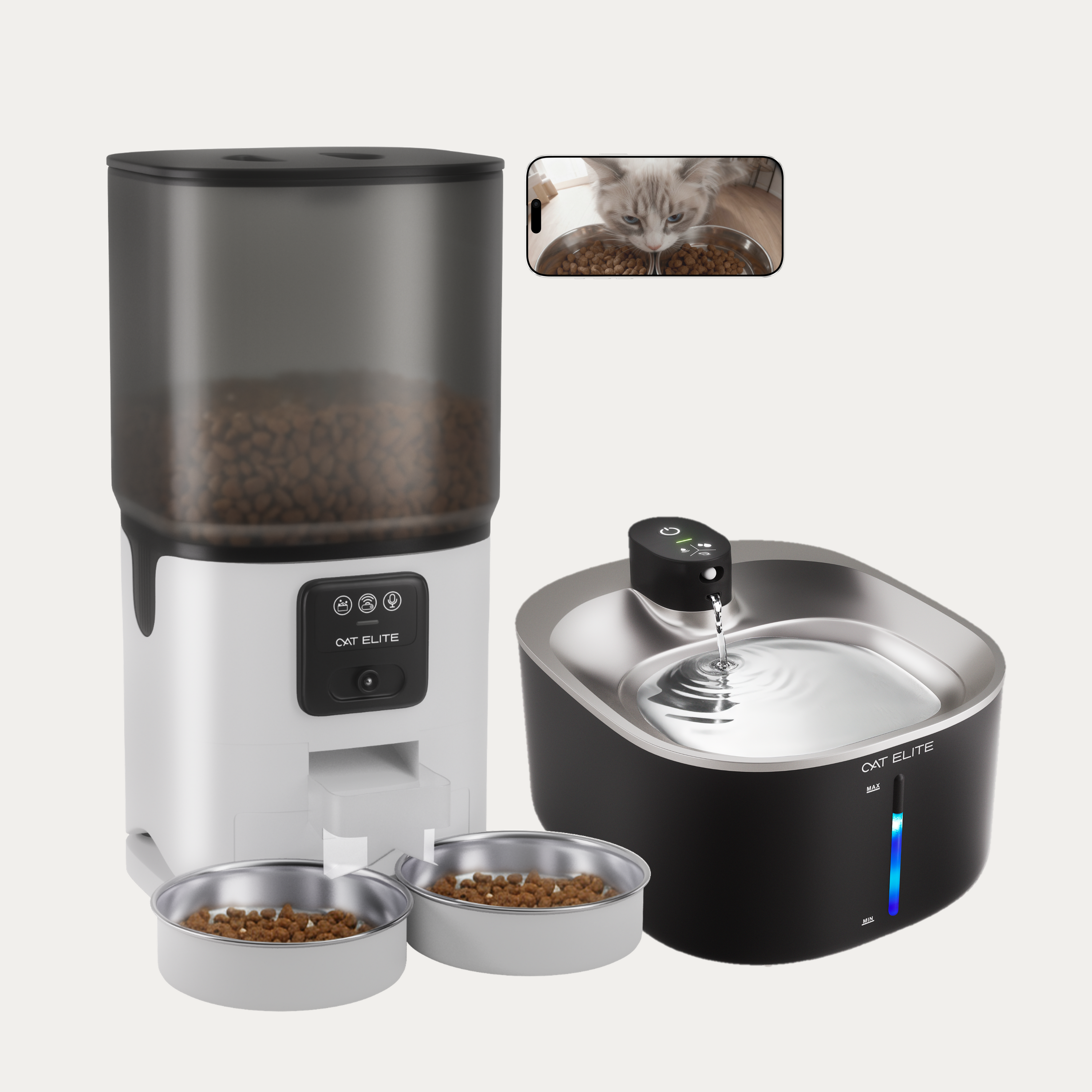 Bundel | Sync Dubbele Voerautomaat &amp; Stream Drinkfontein RVS