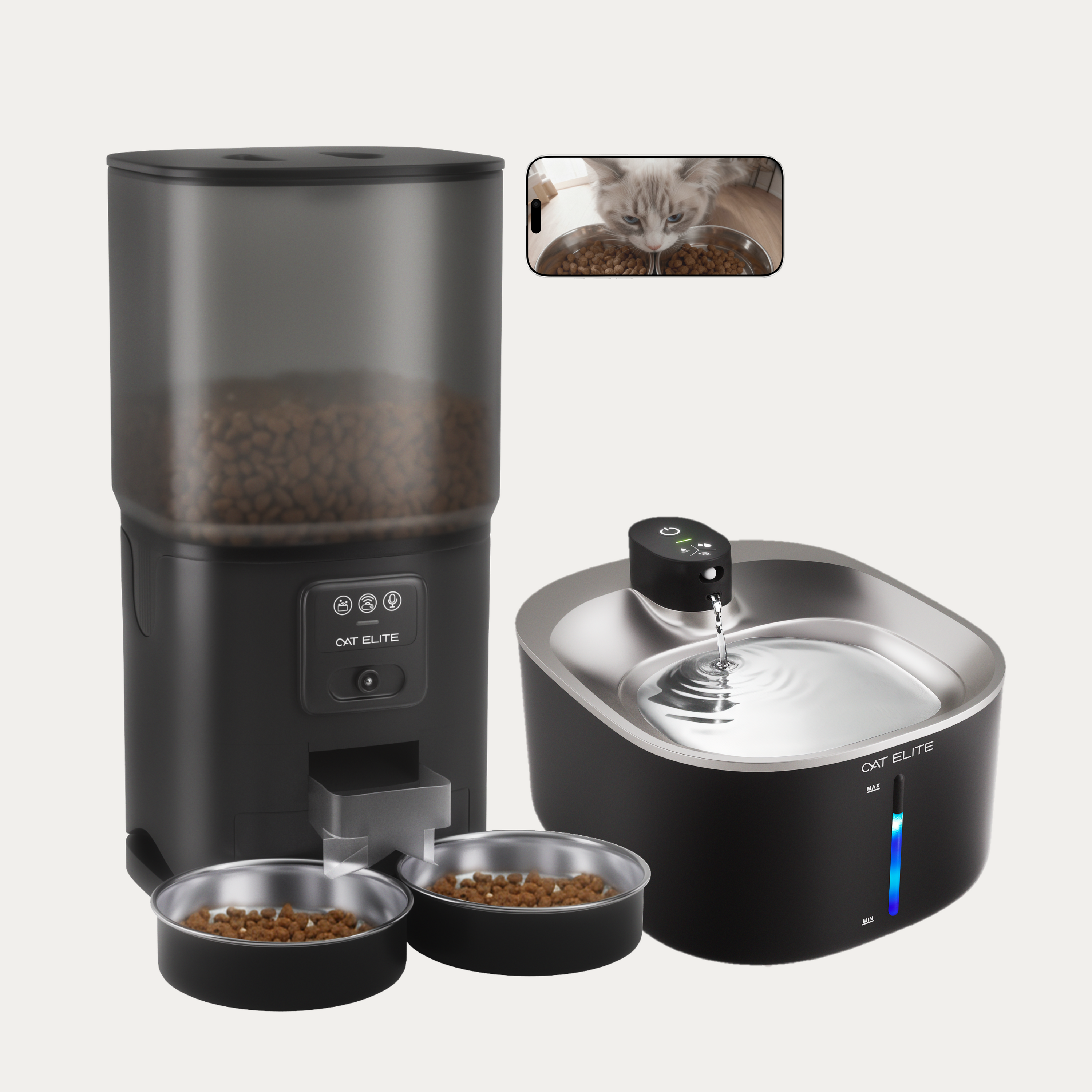 Bundel | Sync Dubbele Voerautomaat &amp; Stream Drinkfontein RVS