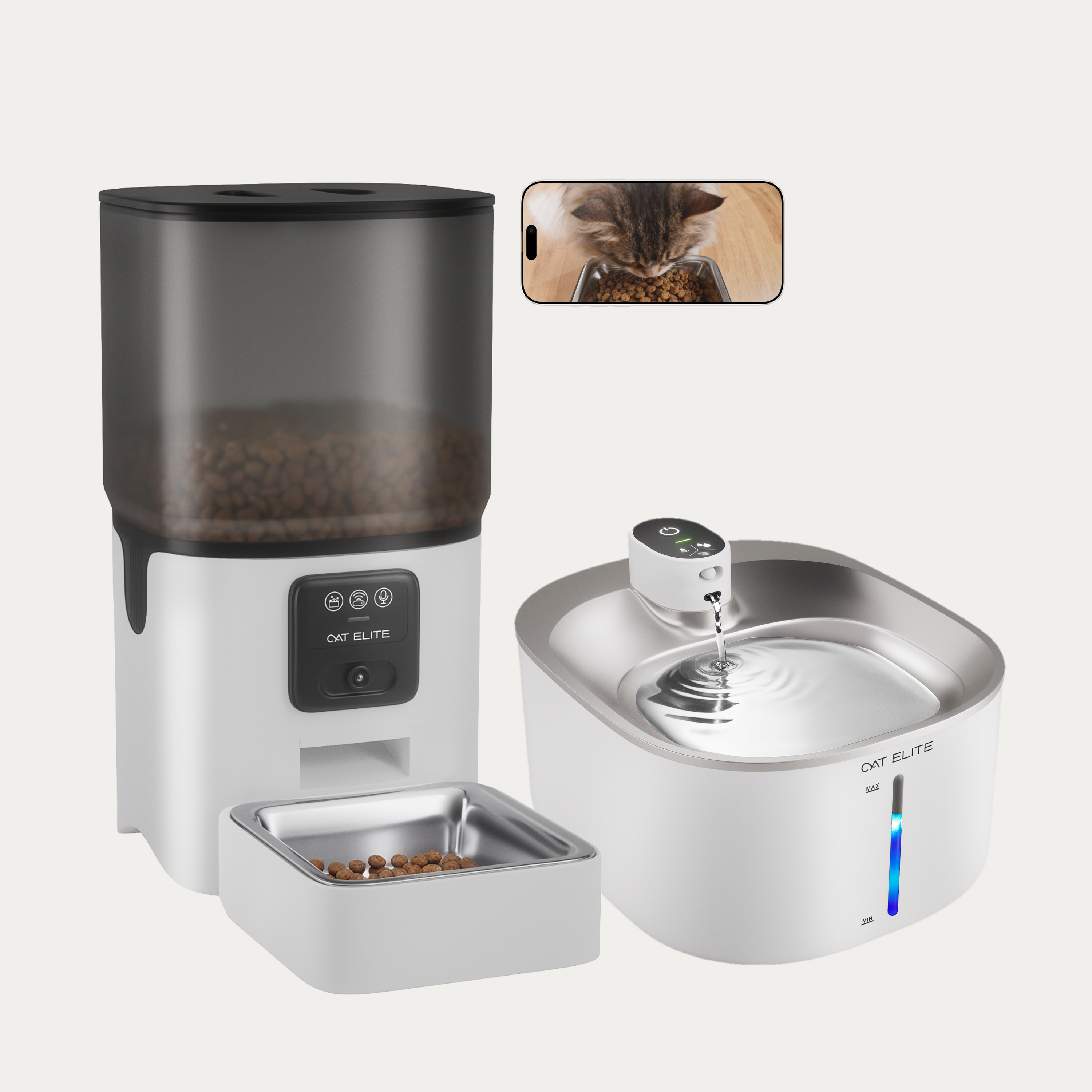 Bundel | Sync Enkele Voerautomaat &amp; Stream Drinkfontein RVS