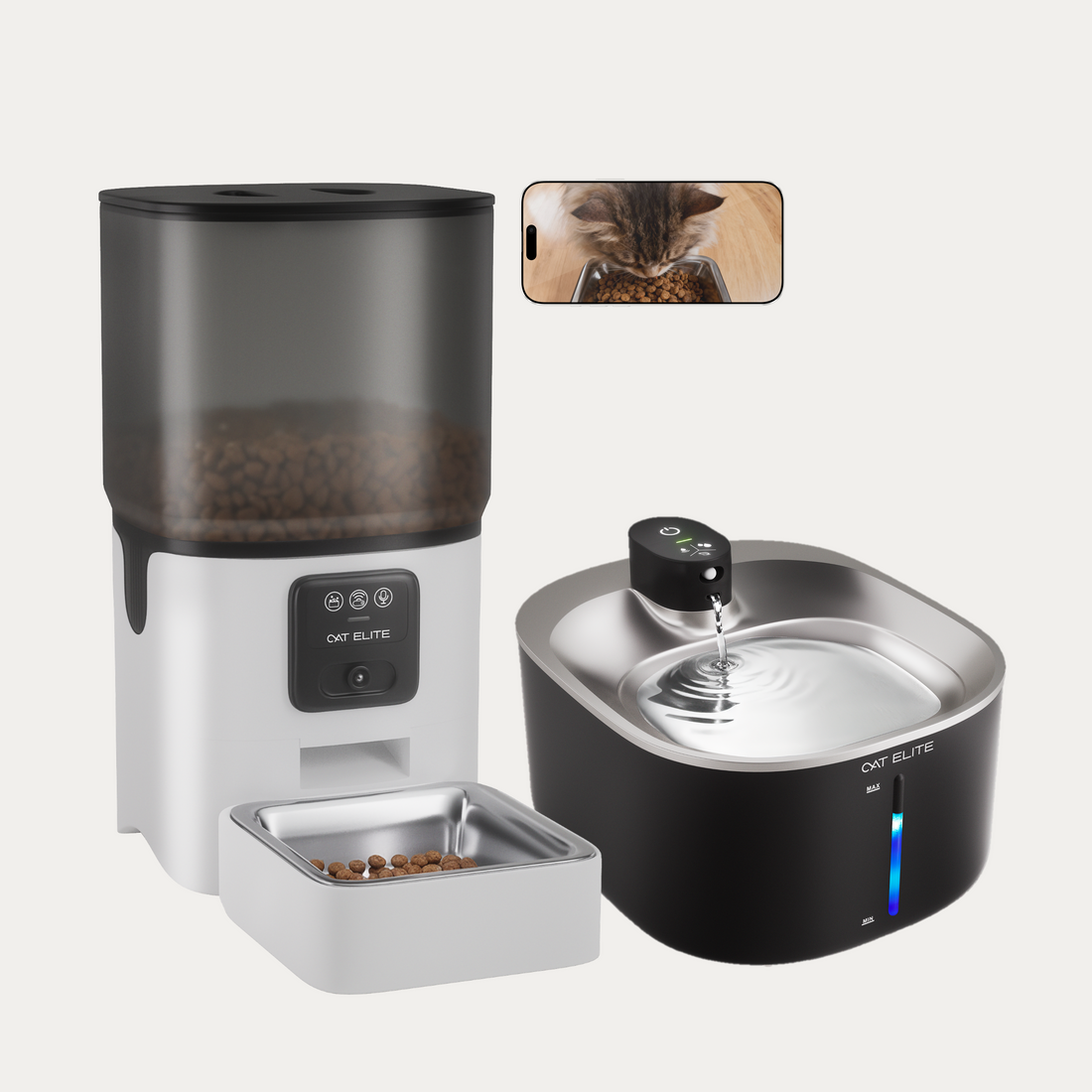 Bundel | Sync Enkele Voerautomaat &amp; Stream Drinkfontein RVS