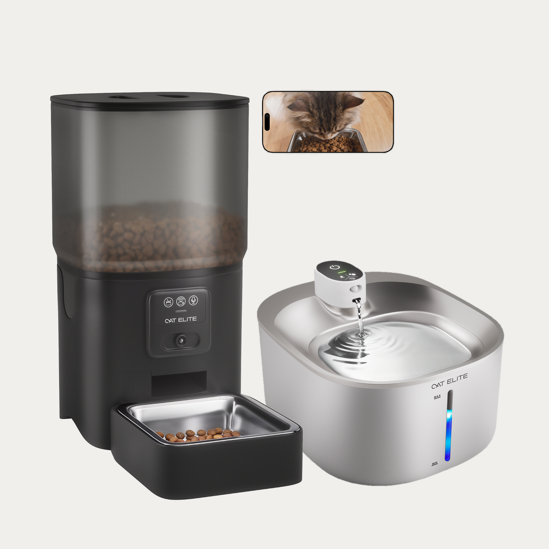 Bundel | Sync Enkele Voerautomaat &amp; Stream Drinkfontein RVS