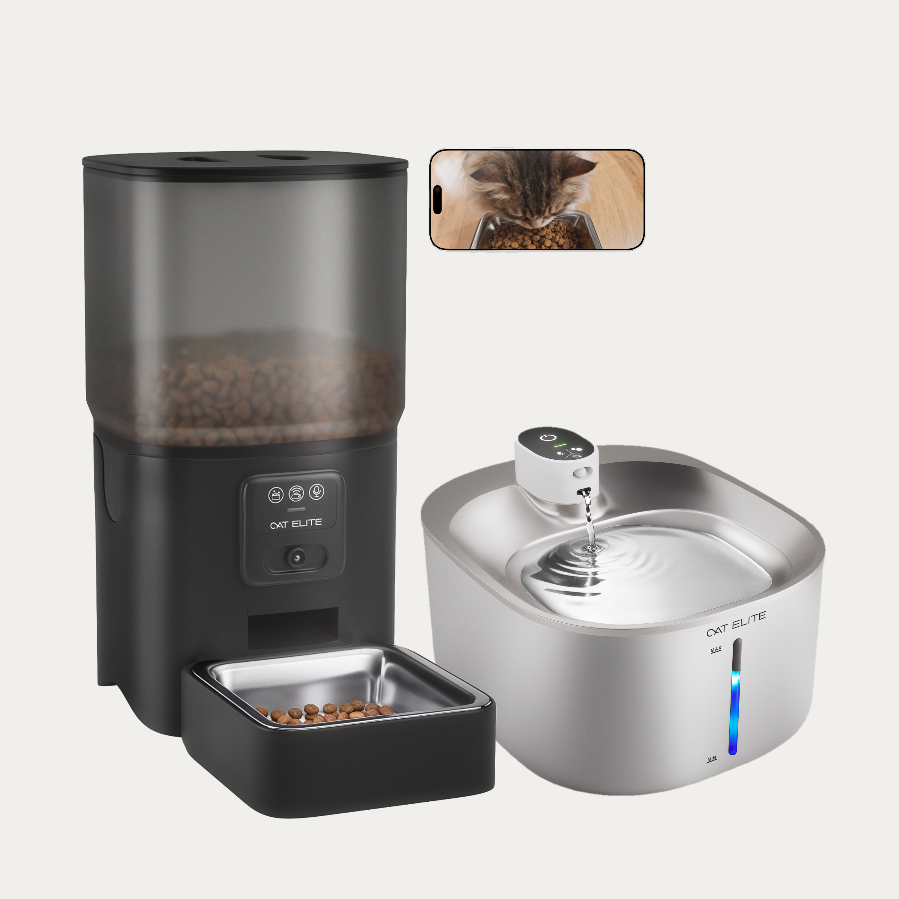 Bundel | Sync Enkele Voerautomaat &amp; Stream Drinkfontein RVS