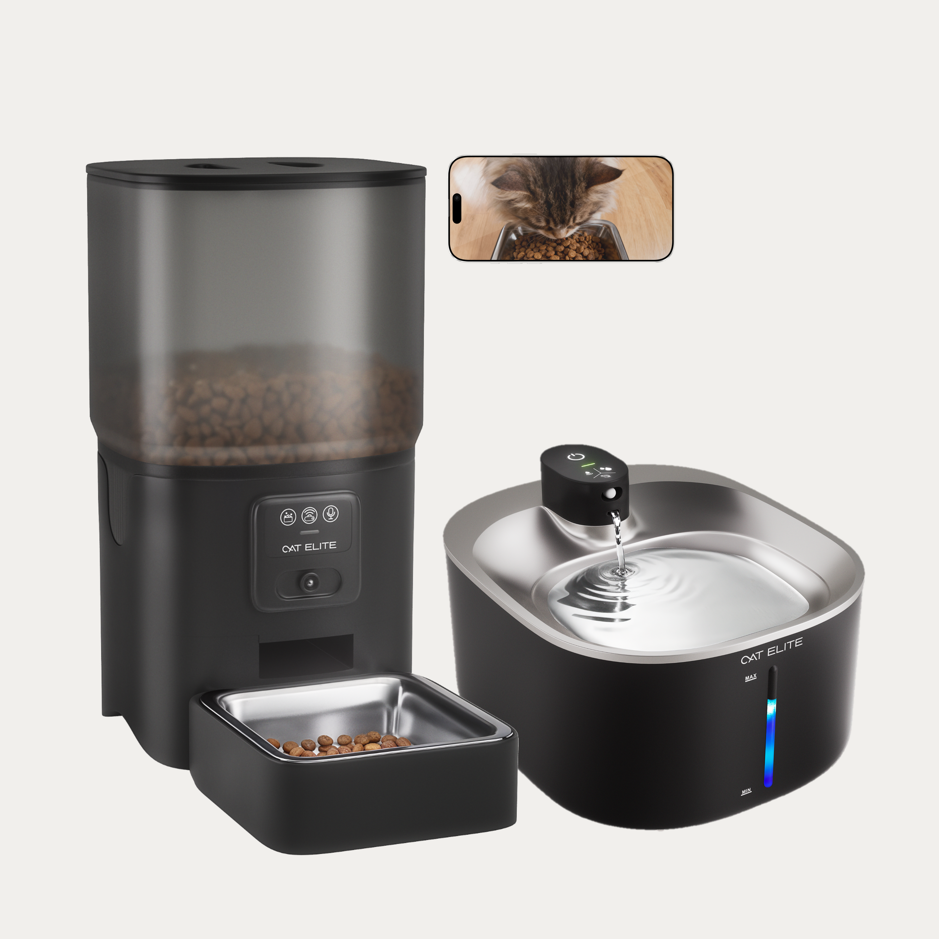 Bundel | Sync Enkele Voerautomaat &amp; Stream Drinkfontein RVS